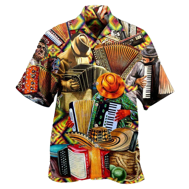 Musical Instrument Hawaiian - JEMusic-Chemise hawaïenne graphique pour hommes, chemisier