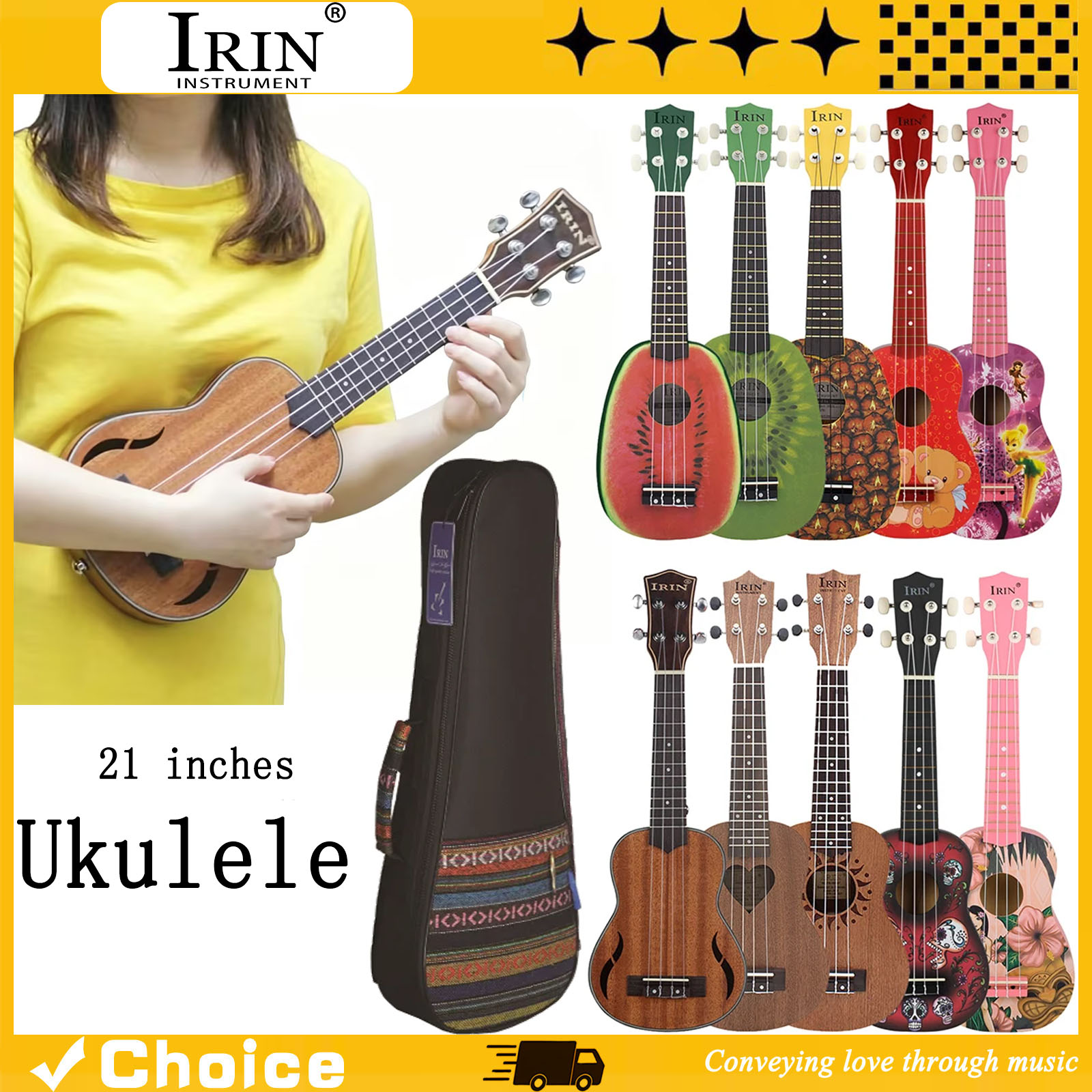 Musical Instrument Hawaiian - Ukulélé hawaïen soprano de 21 pouces,