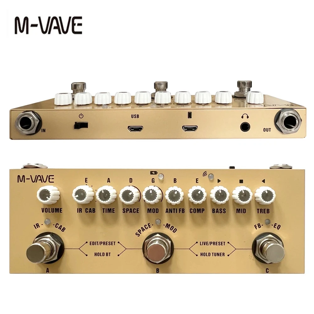 Acoustic Guitar Dreadnought - M-vave Cube BABY pédale multi-effets Rechargeable